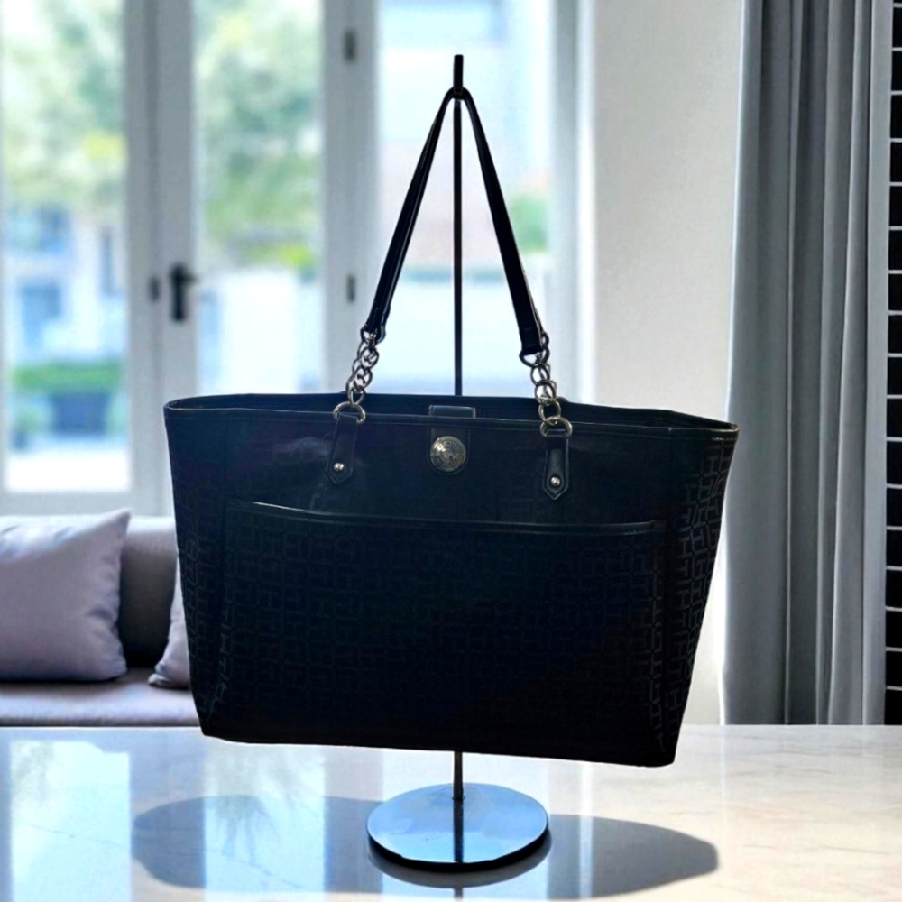 TOMMY HILFIGER Large Elegant Black Tote Bag